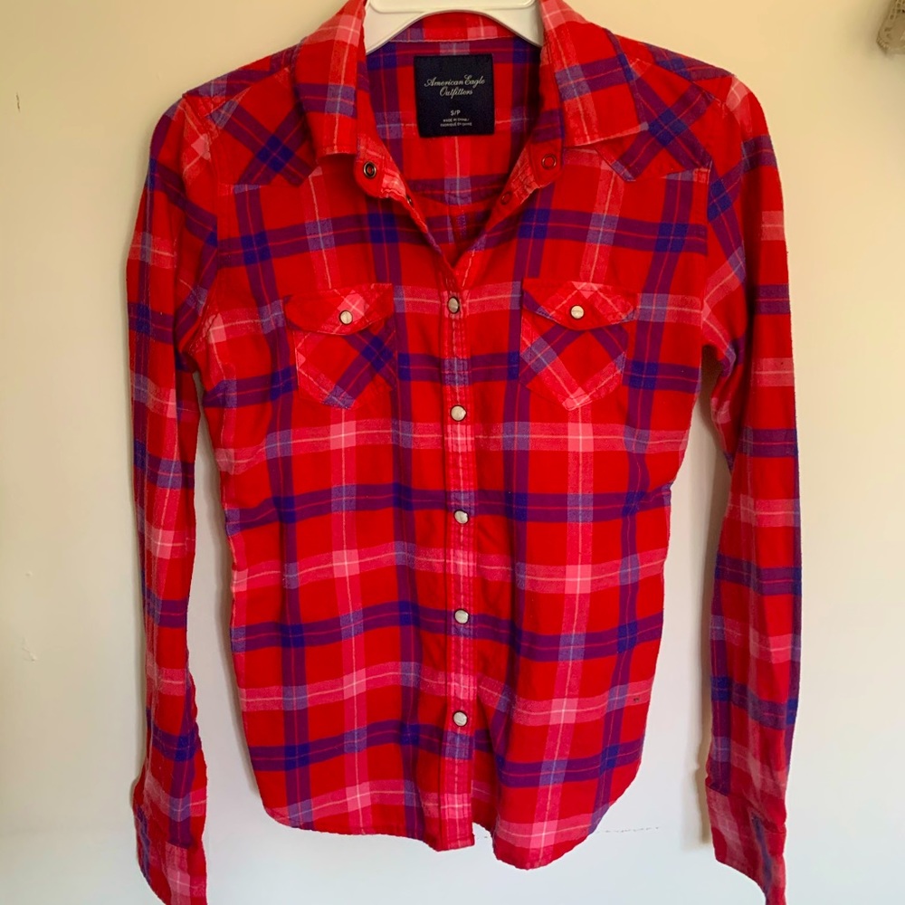 Red plaid button down from AE